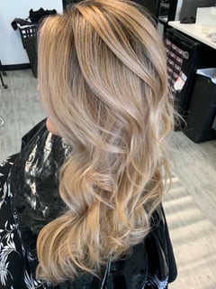 View Blonde, Hair Color, Women's Hair, Balayage, Hairstyles, Beachy Waves, Haircuts, Layered, Long, Hair Length, Ombré, Highlights, Full Color, Color Correction - Cae Andrews, Henderson, NV