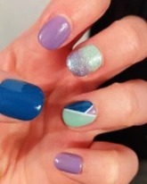 Image of  Nails, Nail Color, Blue, Light Green, Purple, White, Acrylic, Nail Finish, Almond, Nail Shape, Accent Nail, Nail Style, Nail Art, Mix-and-Match
