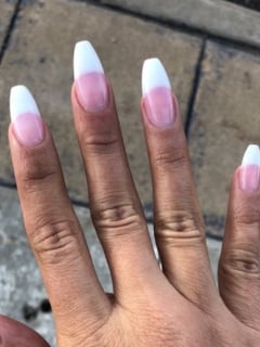 View Nail Style, Nail Shape, Stiletto, Nail Finish, Acrylic, Pink, Nail Color, White, Nails, French Manicure - Heather , Denver, CO
