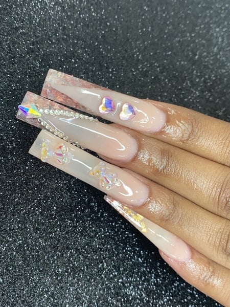 Image of  Nails, Acrylic, Nail Finish, Nail Length, XXL, Glitter, Nail Color, Glass, Pink, Ombré, Nail Style, Stickers, Nail Jewels, Square, Nail Shape, Stiletto