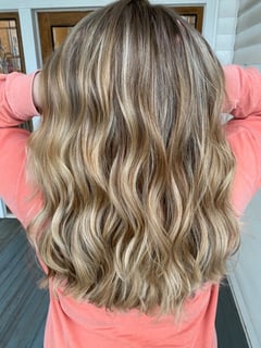 View Women's Hair, Balayage, Hair Color, Blonde, Brunette Hair, Foilayage, Highlights, Long Hair (Mid Back Length), Hair Length, Beachy Waves, Hairstyle - Kayley Bell, Griffin, GA
