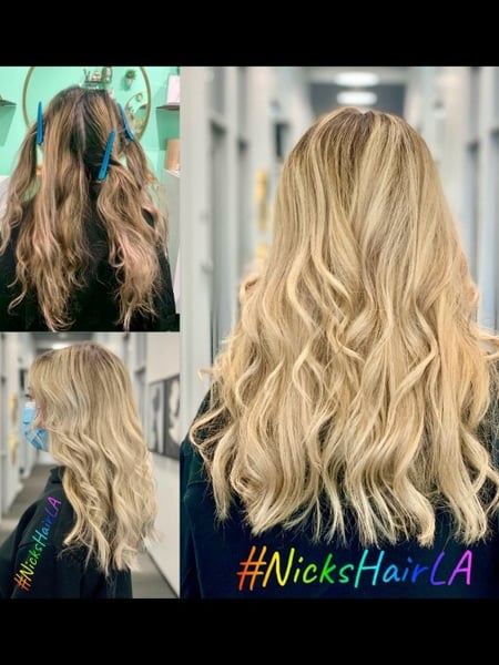 Image of  Women's Hair, Balayage, Hair Color, Blonde, Foilayage, Highlights, Long, Hair Length, Layered, Haircuts, Curly, Hairstyles, Beachy Waves