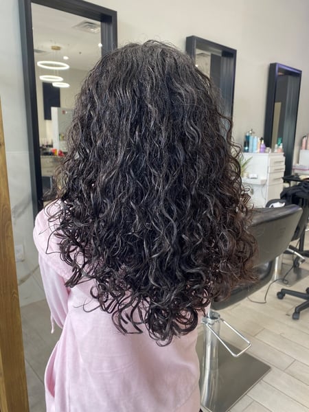 Image of  Layered, Haircuts, Women's Hair, Bangs, Curly, Hairstyles, 3B, Hair Texture, 3C, 3A, Medium Length, Hair Length, Long