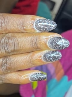 View Nails, Almond, Nail Style, Hand Painted, Black, Brown, Nail Color, Glitter, Nail Length, Short, Gel, Nail Finish, Acrylic, Manicure, Nail Shape - Amariah Rylee, New York, NY