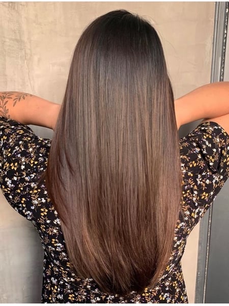 Image of  Women's Hair, Blowout, Hair Color, Balayage, Brunette, Black, Color Correction, Foilayage, Hair Length, Long, Layered, Haircuts