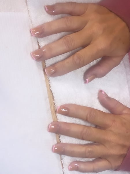 Image of  Nails, Acrylic, Nail Finish, Short, Nail Length, Beige, Nail Color, Pink, French Manicure, Nail Style, Square, Nail Shape