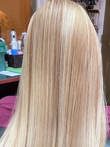Image of  Women's Hair, Blowout, Hair Color, Balayage, Blonde, Brunette, Color Correction, Foilayage, Full Color, Highlights, Ombré, Hair Length, Haircuts, Long, Updo, Hairstyles, Permanent Hair Straightening, Keratin, Pixie, Short Ear Length