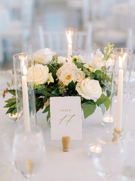 Image of  Florist, Arrangement Type, Centerpiece, Occasion, Wedding, Wedding Centerpiece, Color, White, Flower Type, Rose, Stock