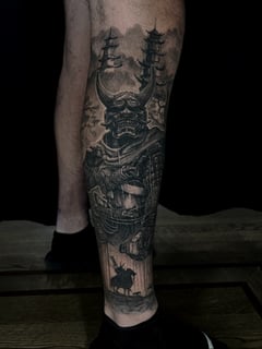 View Tattoos, Tattoo Style, Tattoo Bodypart, 3D, Black & Grey, Portrait, Realism, Calf  - Etgar Oak, Massapequa, NY