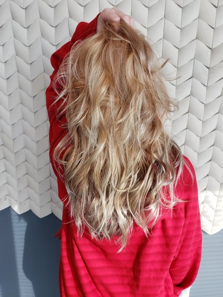 Image of  Women's Hair, Hair Color, Blonde, Color Correction, Highlights, Hair Length, Medium Length, Layered, Haircuts, Curly, Hairstyles