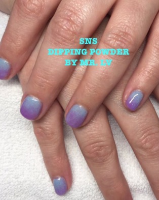 Image of  Nails, Blue, Nail Color, Purple, Dip Powder, Nail Finish, Short, Nail Length, Square, Nail Shape, Hand Painted, Nail Style
