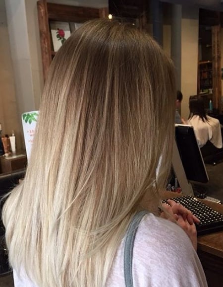 Image of  Women's Hair, Balayage, Hair Color, Blonde, Ombré, Medium Length, Haircuts, Straight, Hairstyles