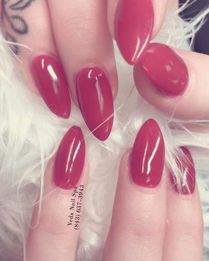 Image of  Nails, Red, Nail Color, Acrylic, Nail Finish, Medium, Nail Length, Stiletto, Nail Shape