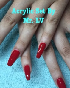 View Nails, Red, Nail Color, Acrylic, Nail Finish, Long, Nail Length, Coffin, Nail Shape - Mr. LV, Fairfax, VA