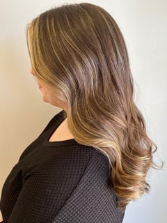 View Curly, Hairstyles, Layered, Haircuts, Women's Hair, Beachy Waves, Brunette, Foilayage, Balayage, Blonde, Hair Color, Highlights - Erin Hall, Tulsa, OK