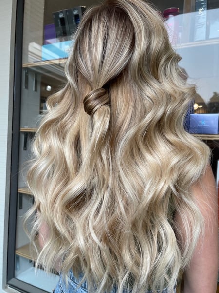 Image of  Women's Hair, Blonde, Hair Color, Balayage, Color Correction, Foilayage, Full Color, Highlights, Silver, Long, Hair Length, Layered, Haircuts, Beachy Waves, Hairstyles, Bridal, Hair Extensions, Weave