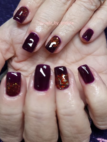 Image of  Nails, Manicure, Gel, Nail Finish, Short, Nail Length, Glitter, Nail Color, Purple, Accent Nail, Nail Style, Ombré, Squoval, Nail Shape