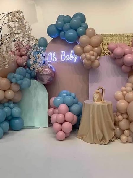 Image of  Balloon Decor, Event Type, Baby Shower, Colors, Blue, Pink, Pastel, Beige