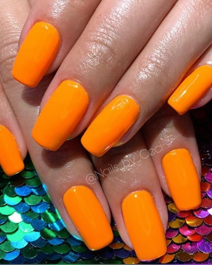 Image of  Nails, Orange, Nail Color, Gel, Nail Finish, Medium, Nail Length, Coffin, Nail Shape