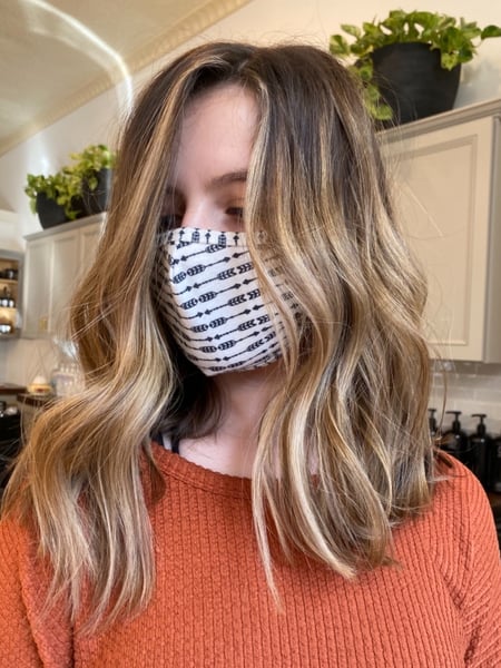 Image of  Women's Hair, Blowout, Hair Color, Balayage, Blonde, Full Color, Ombré, Highlights, Hair Length, Long Hair (Upper Back Length), Haircut, Layers, Beachy Waves, Hairstyle, Curls