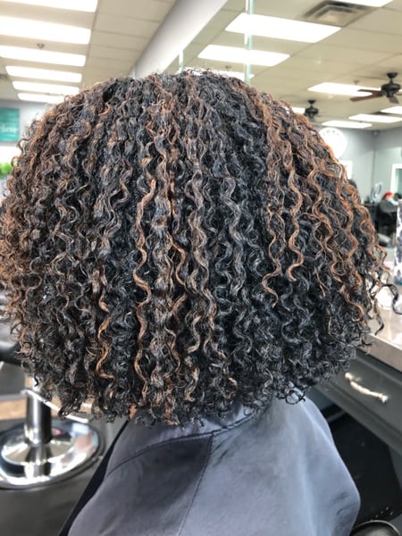 Image of  Women's Hair, Foilayage, Hair Color, Shoulder Length, Hair Length, Bob, Haircuts, Curly, Hairstyles, 4B, Hair Texture