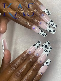 View White, Hand Painted, Nail Style, Nail Art, French Manicure, Nails, Nail Finish, Acrylic, Long, Nail Length, Black, Nail Color - Kirsten Slocumb, College Park, GA