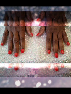 View Nails, Gel, Squoval, Nail Color, Red, Nail Length, Manicure, Nail Finish, Short, Nail Shape, Nail Service Type - Hillary Hunter, Dallas, TX