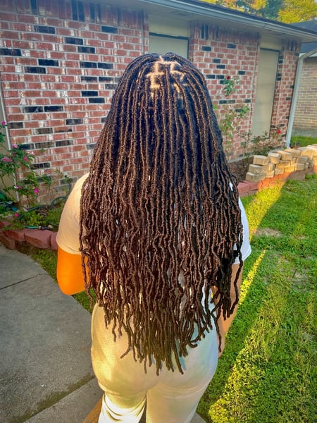 Image of  Braids (African American), Hairstyle, Women's Hair, Locs, 4C, Hair Texture, Long Hair (Mid Back Length), Hair Length