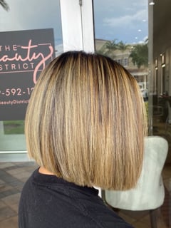 View Women's Hair, Blonde, Hair Color, Brunette, Foilayage, Highlights, Shoulder Length, Hair Length, Bob, Haircuts, Blunt, Straight, Hairstyles - Nicole Centeno, Naples, FL