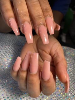 View Nails, Acrylic, Pink, Coffin, Nail Color, Nail Length, Manicure, Nail Finish, Long, Nail Shape, Nail Service Type - BEi Queen, Nashville, TN