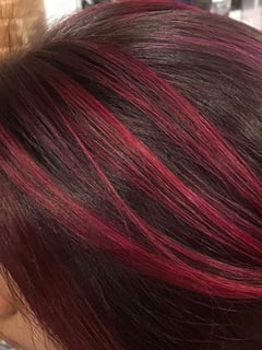 View Blunt, Haircuts, Bob, Balayage, Hair Color, Fashion Color, Women's Hair, Red, Short Chin Length, Hair Length - Amal , Washington, DC