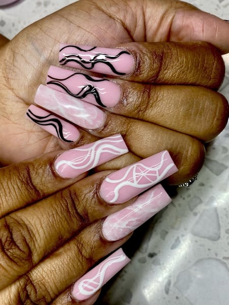 Image of  Nail Length, Nails, Short, Long, Medium, Nail Art, Nail Style, Hand Painted, Pink, Nail Color, Acrylic, Nail Finish, Square, Nail Shape
