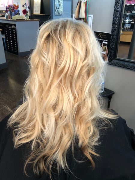 Image of  Women's Hair, Blonde, Hair Color, Highlights, Curly, Haircuts, Layered, Beachy Waves, Hairstyles