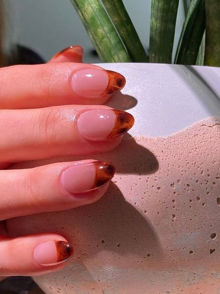 Image of  Nails, Manicure, Nail Finish, Acrylic, Medium, Nail Length, Brown, Nail Color, Beige, French Manicure, Nail Style, Nail Art, Almond, Nail Shape