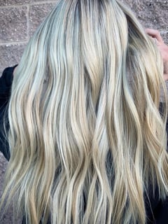 View Color Correction, Hair Length, Blonde, Hair Color, Hairstyle, Beachy Waves, Haircut, Highlights, Layers, Women's Hair, Long Hair (Mid Back Length) - Lindsay Winowich, Clearwater, FL