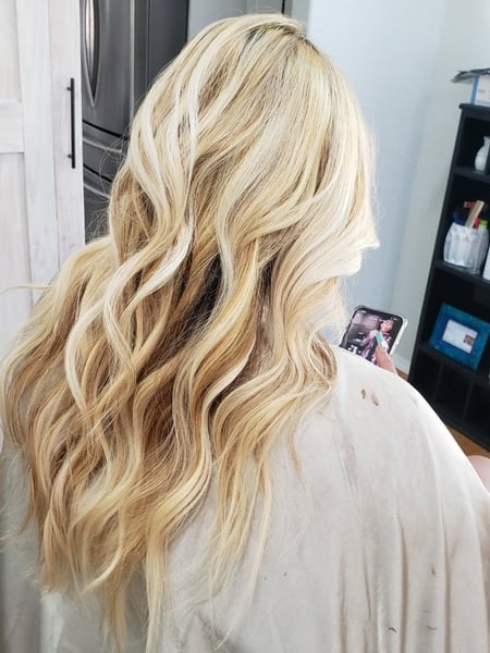 Image of  Women's Hair, Balayage, Hair Color, Blonde, Full Color, Long Hair (Mid Back Length), Hair Length