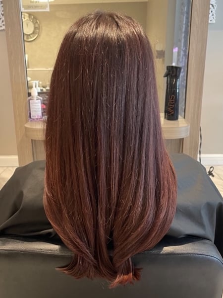 Image of  Women's Hair, Red, Hair Color, Brunette, Permanent Hair Straightening, Blowout