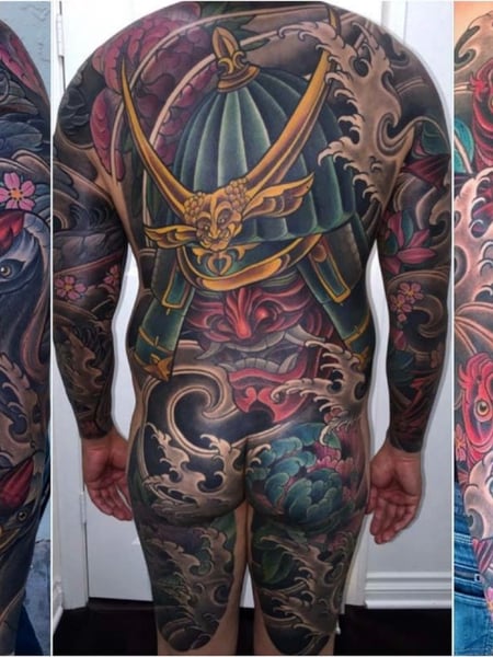 Image of  Tattoos, Tattoo Style, Tattoo Bodypart, Tattoo Colors, Japanese, Shoulder, Arm , Forearm , Wrist , Back, Butt , Hip, Thigh, Black , Blue, Gold, Red