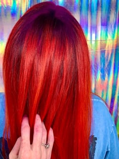 View Women's Hair, Hairstyle, Fashion Hair Color, Straight, Hair Length, Long Hair (Mid Back Length), Red, Hair Color - Elissa Sanderson (Ellie), San Diego, CA