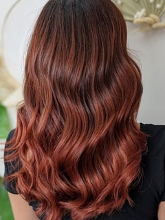 View Women's Hair, Hair Color, Full Color, Medium Length, Hair Length, Layered, Haircuts, Beachy Waves, Hairstyles - Olivia Lee, San Diego, CA