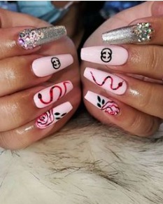 Image of  Nails, Manicure, Nail Color, Black, Pink, Red, Ballerina, Nail Shape, Nail Style