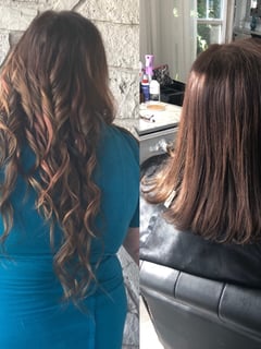 View Women's Hair, Blowout, Hair Color, Brunette, Full Color, Hair Length, Shoulder Length, Haircuts, Layered, Hairstyles, Curly, Hair Extensions - Laura Silva, Bentonville, AR