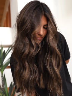 View Brunette, Hair Color, Women's Hair, Balayage, Curly, Hairstyles, Beachy Waves, Highlights, Foilayage - Vanessa Rodriguez, Scottsdale, AZ