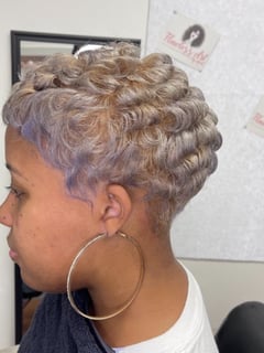 View Women's Hair, Full Color, Hair Color, Highlights, Pixie, Short Ear Length, Layered, Haircuts, Curly, Hairstyles, 4C, Hair Texture, Perm Relaxer, Perm - April McTaggart, New York, NY