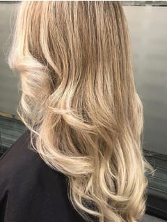 View Women's Hair, Foilayage, Hair Color, Blonde, Long, Haircuts, Curly, Hairstyles - Monica , New York, NY