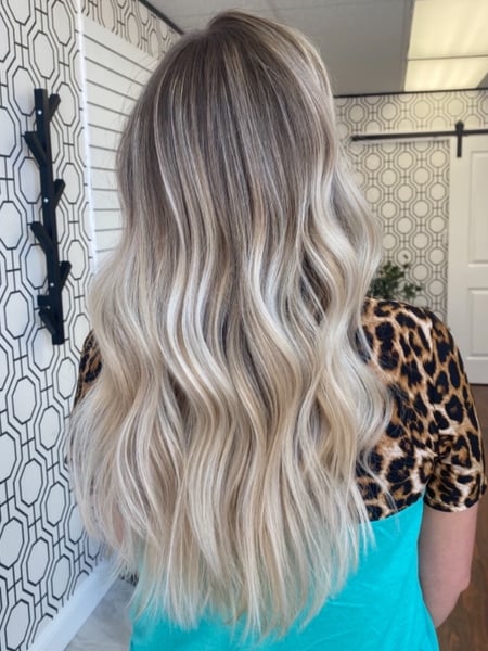 Image of  Women's Hair, Blowout, Hair Color, Balayage, Color Correction, Foilayage, Highlights, Hair Length, Medium Length, Long, Layered, Haircuts, Beachy Waves, Hairstyles, Curly, Blonde