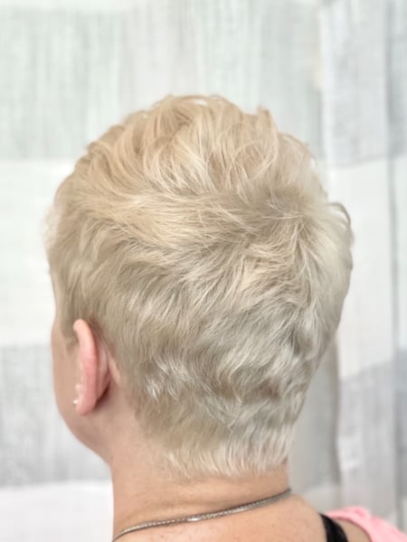 Image of  Women's Hair, Blonde, Hair Color, Full Color, Silver, Short Hair (Ear Length), Hair Length, Pixie