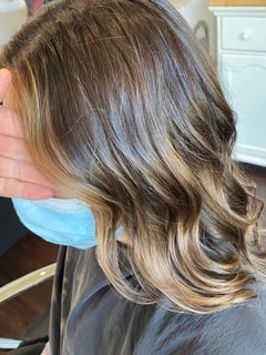 View Blowout, Shoulder Length Hair, Women's Hair, Hairstyle, Beachy Waves, Layers, Haircut, Blunt (Women's Haircut), Short Hair (Chin Length), Ombré, Hair Length, Highlights, Full Color, Brunette Hair, Balayage, Hair Color - Nicole Hollar, Charlotte, NC
