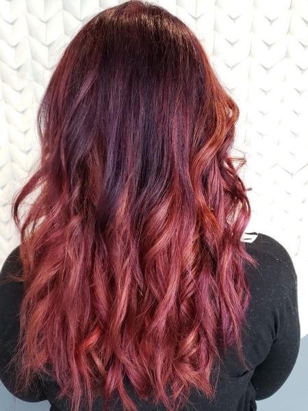 Image of  Women's Hair, Hair Color, Balayage, Red, Hair Length, Long, Haircuts, Layered, Hairstyles, Beachy Waves