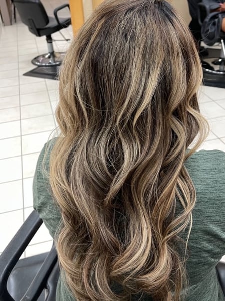 Image of  Women's Hair, Hair Color, Balayage, Blonde, Foilayage, Haircuts, Long, Hair Length, Curly, Layered, Hairstyles, Beachy Waves, Curly, Hair Restoration